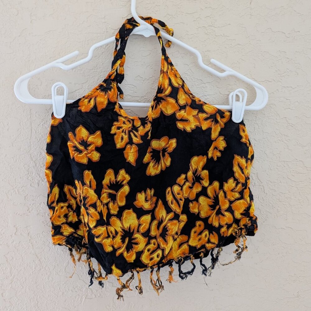 Vintage My Choice Hawaiian Fringe Halter Crop Top 100% Rayon OSFM 70s